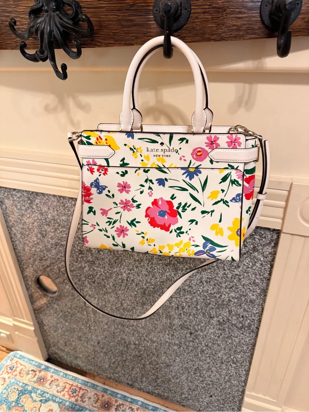 kate spade Cream Floral Convertible Satchel with Multicolor Print